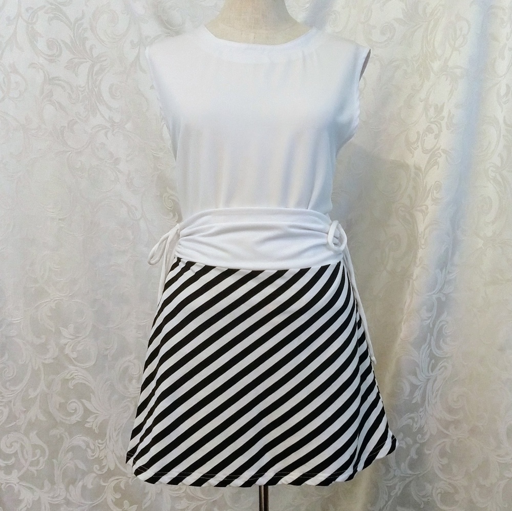 Black and White Striped Swim Cover-up Skirt